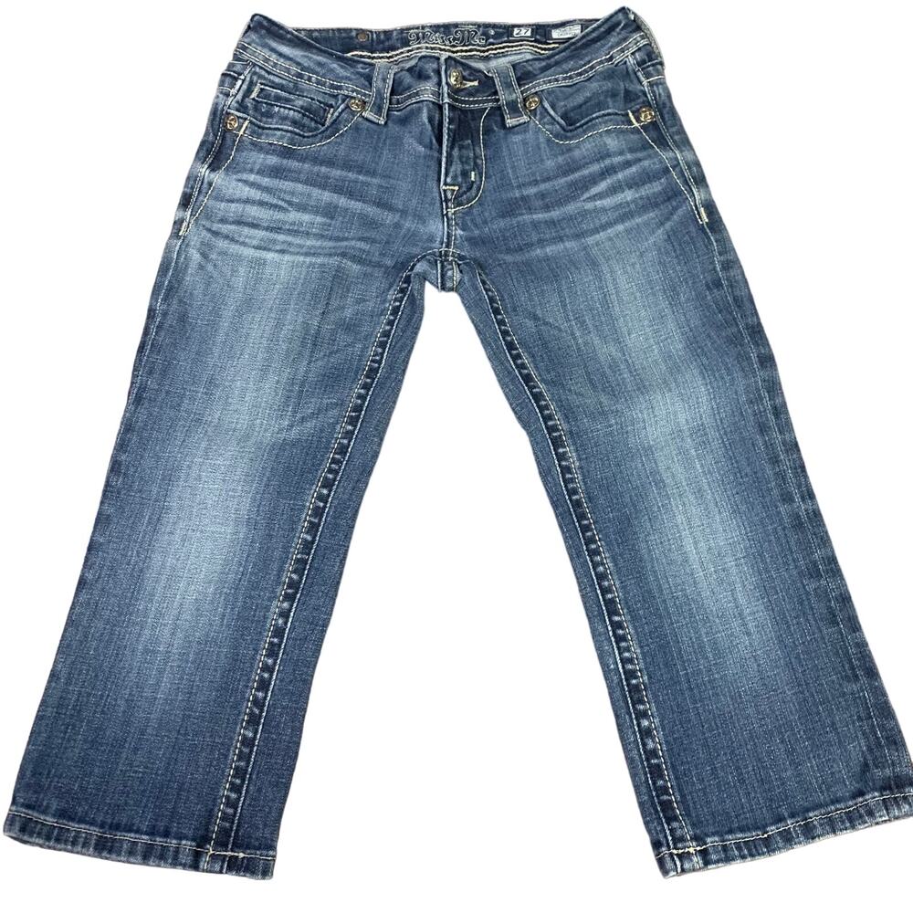 Miss Me Jeans Crop JP4369CECR Embroidered Medium Wash Sequoia Low-Rise Size 27